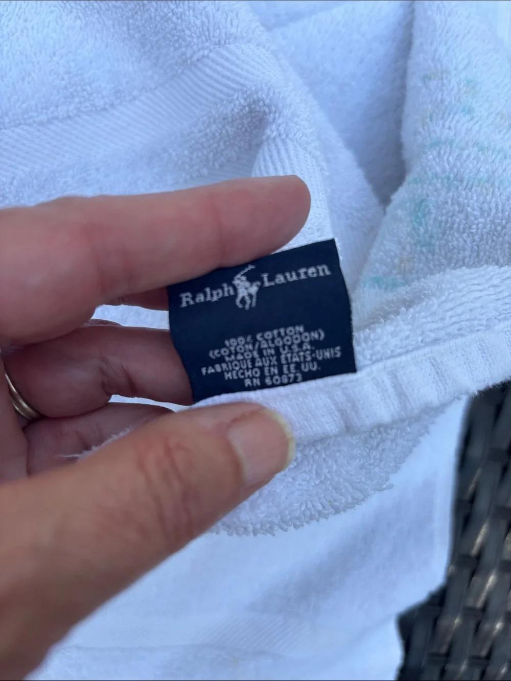 Vintage Ralph Lauren White Towel with Blue Polo Player and Red Logo